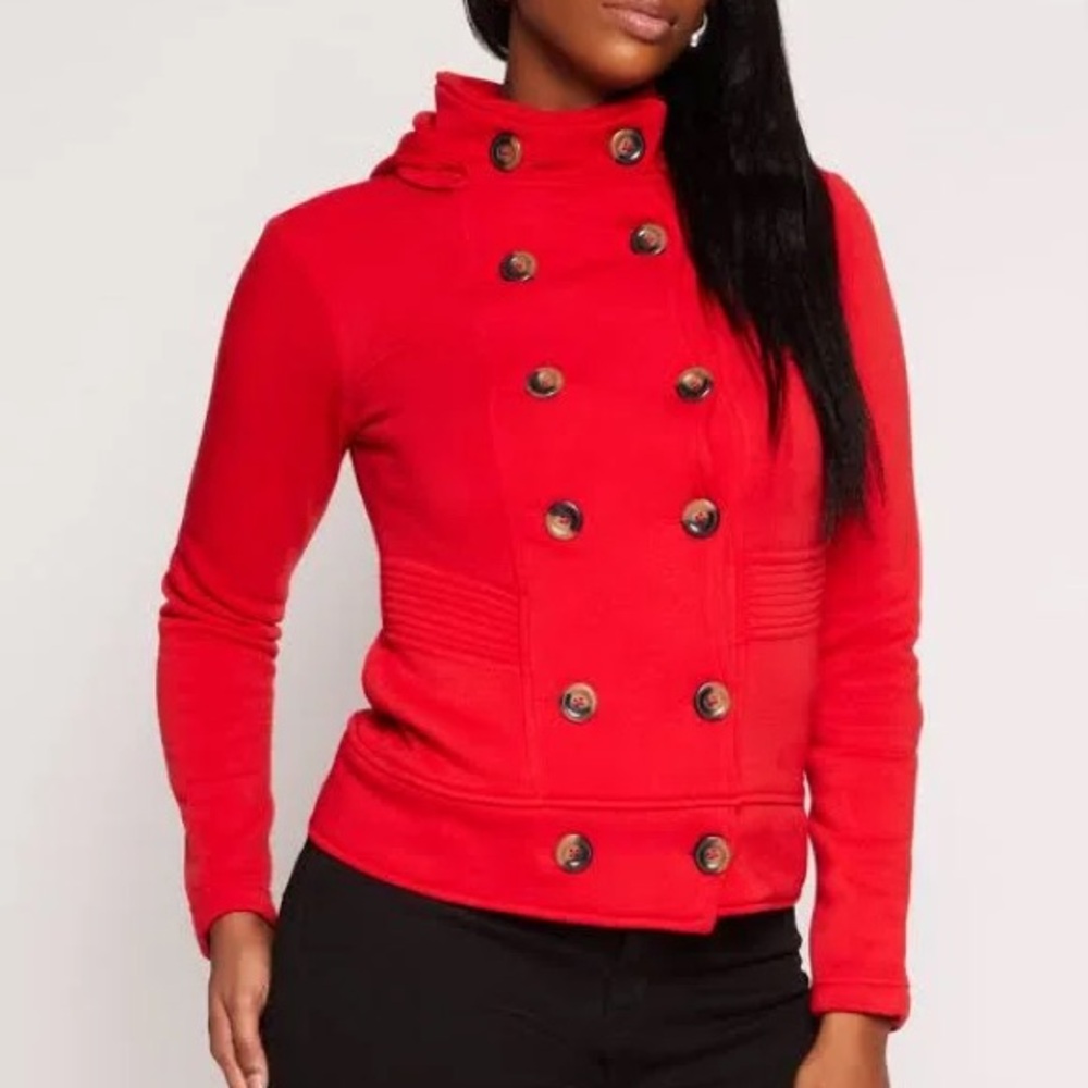 Women's Red Double-Breasted Jacket